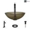 Rene 17" Round Glass Bathroom Sink, Cashmere, with Faucet, R5-5001-CAS-R9-7001-ABR