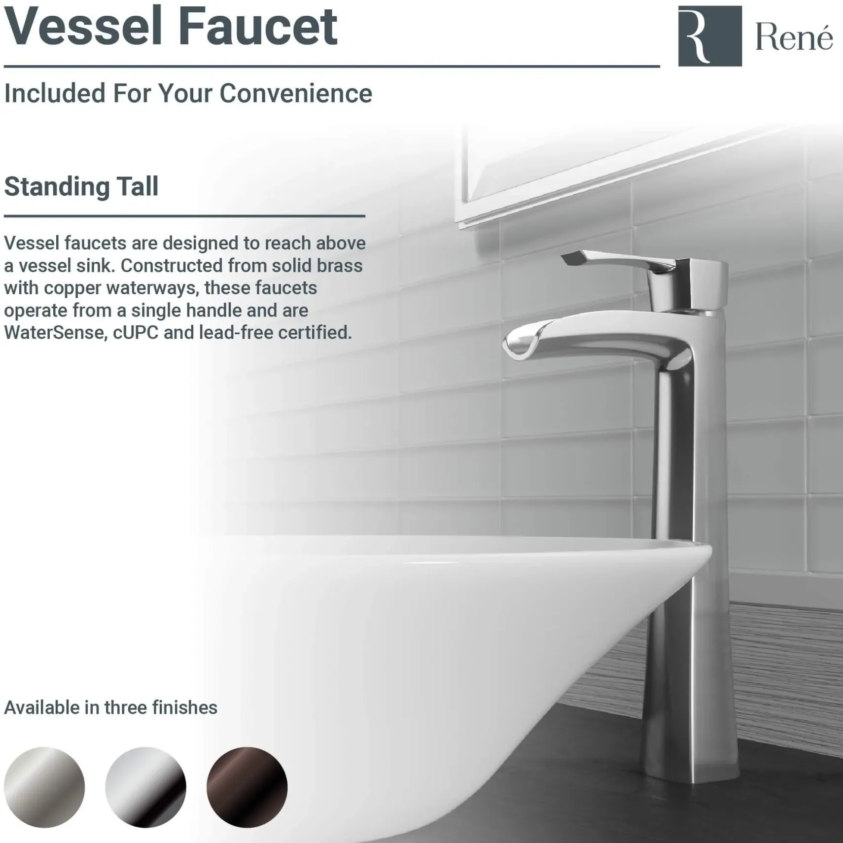 Rene 16" Round Porcelain Bathroom Sink, Biscuit, with Faucet, R2-5031-B-R9-7007-ABR