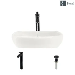Rene 17" Round Porcelain Bathroom Sink, Biscuit, with Faucet, R2-5011-B-R9-7006-ABR