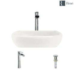 Rene 17" Round Porcelain Bathroom Sink, Biscuit, with Faucet, R2-5011-B-R9-7007-C