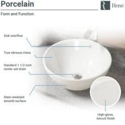 Rene 16" Round Porcelain Bathroom Sink, Biscuit, with Faucet, R2-5031-B-R9-7006-ABR