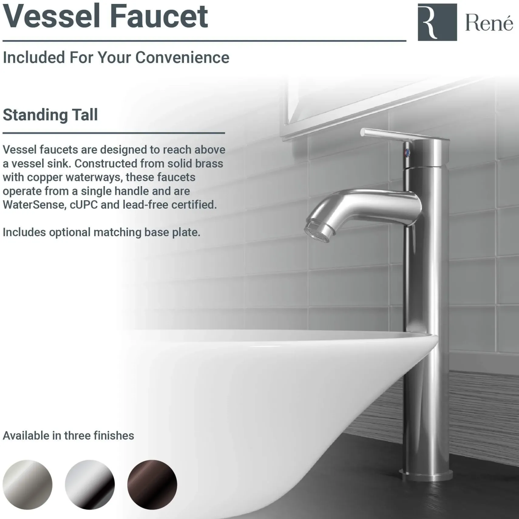 Rene 16" Round Porcelain Bathroom Sink, Biscuit, with Faucet, R2-5031-B-R9-7001-BN