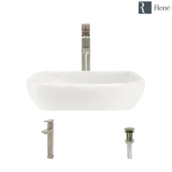 Rene 17" Round Porcelain Bathroom Sink, Biscuit, with Faucet, R2-5011-B-R9-7003-BN