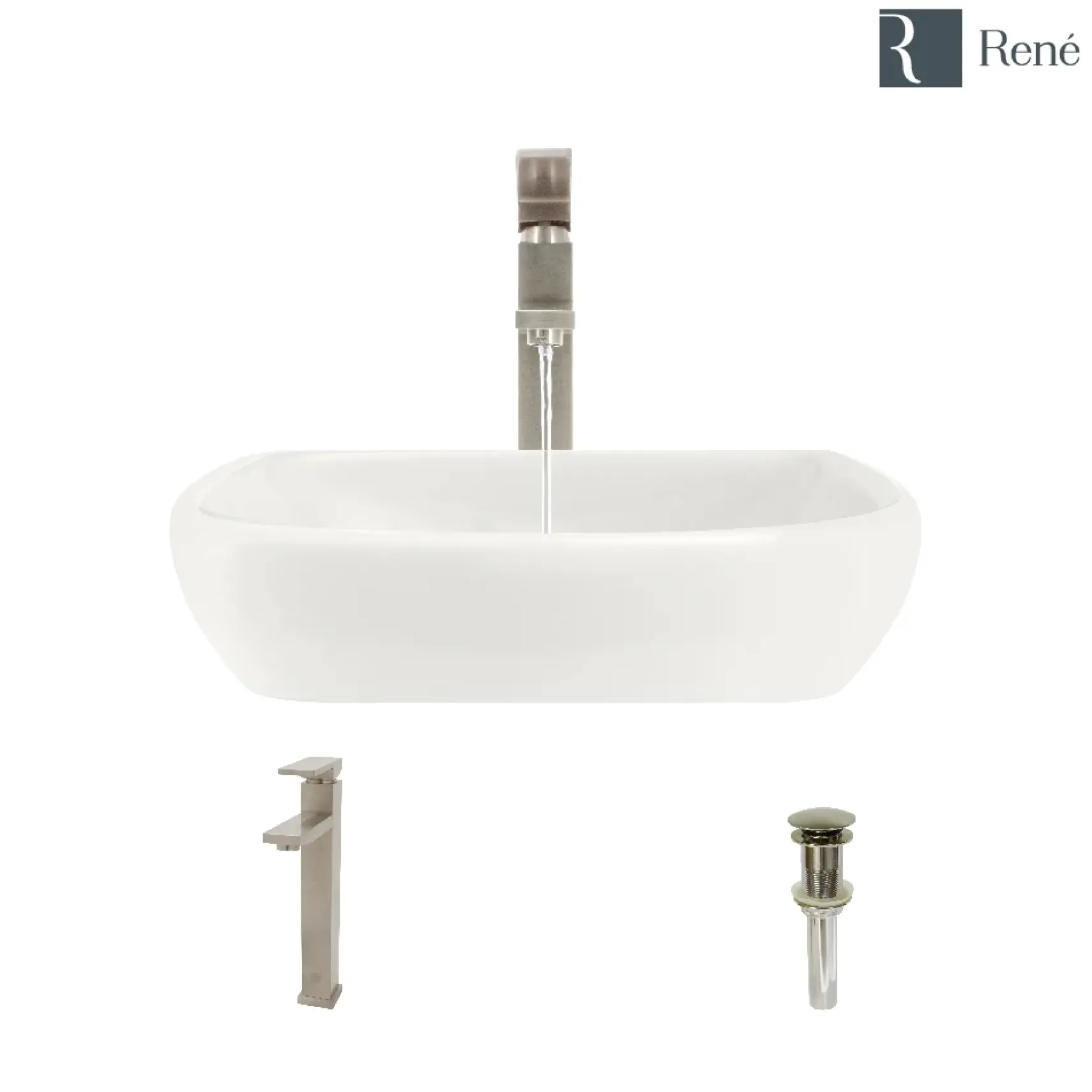 Rene 17" Round Porcelain Bathroom Sink, Biscuit, with Faucet, R2-5011-B-R9-7003-BN