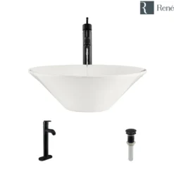 Rene 17" Round Porcelain Bathroom Sink, Biscuit, with Faucet, R2-5015-B-R9-7001-ABR