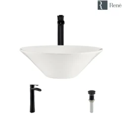 Rene 17" Round Porcelain Bathroom Sink, Biscuit, with Faucet, R2-5015-B-R9-7007-ABR