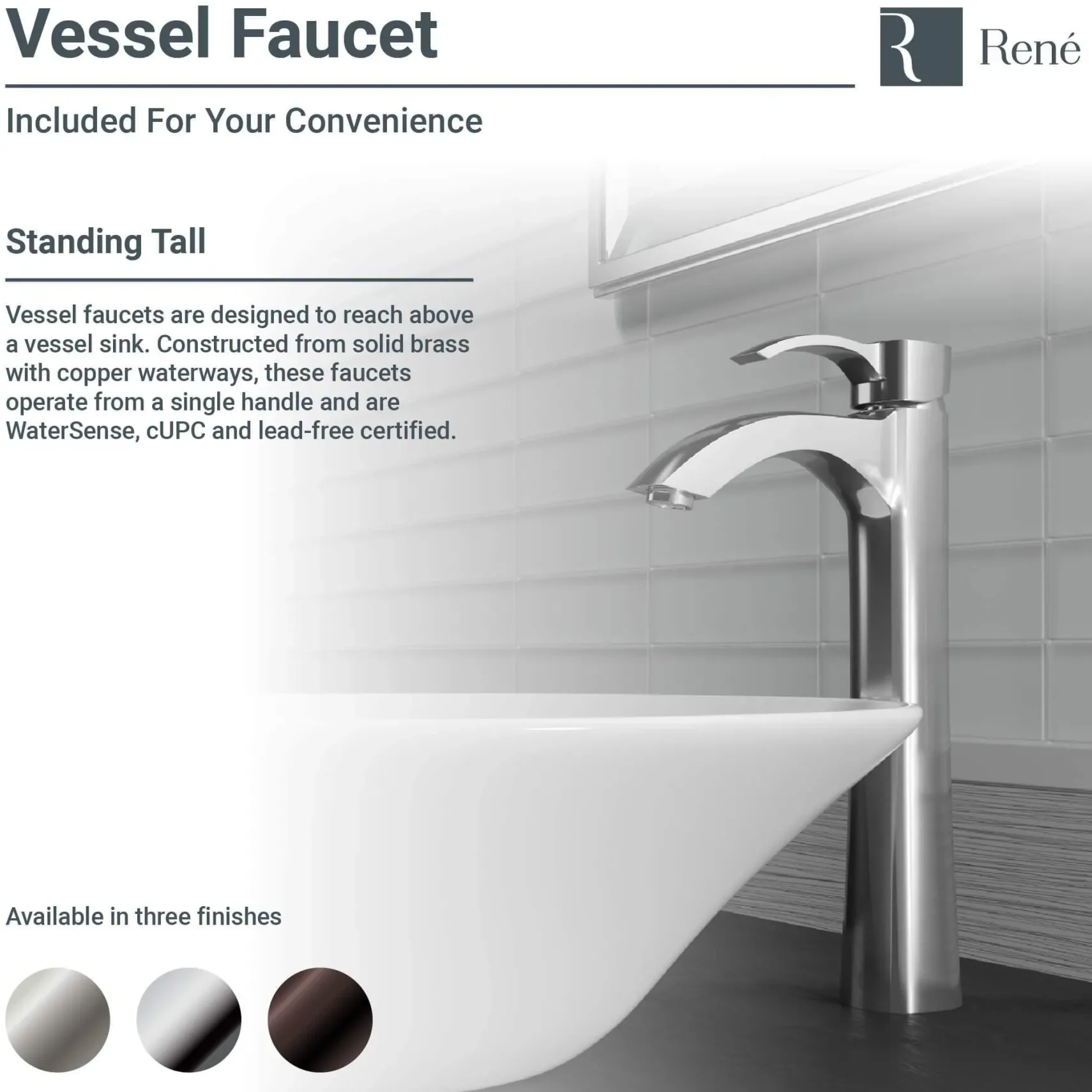 Rene 16" Round Porcelain Bathroom Sink, Biscuit, with Faucet, R2-5031-B-R9-7006-C