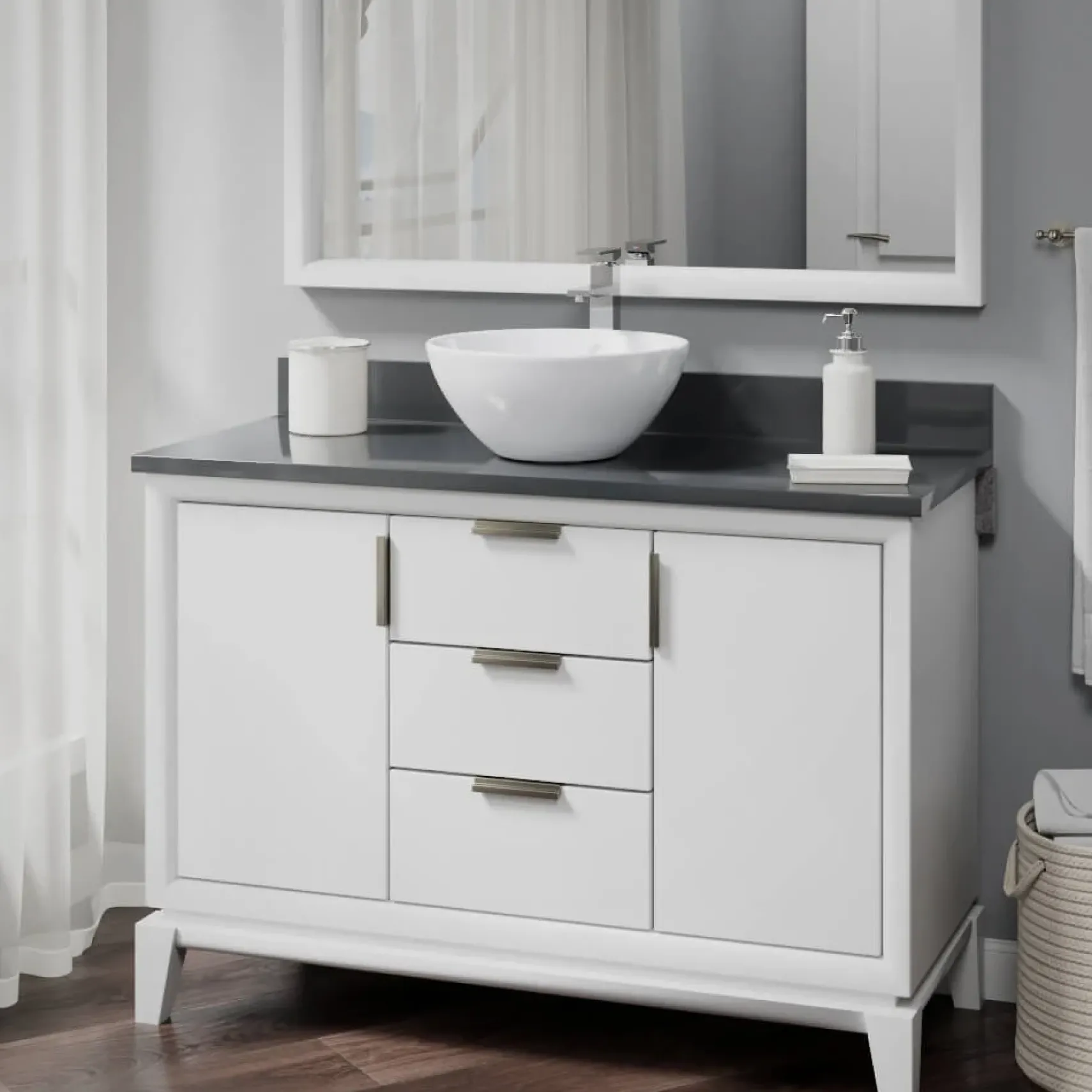 Rene 16" Round Porcelain Bathroom Sink, White, with Faucet, R2-5031-W-R9-7003-C
