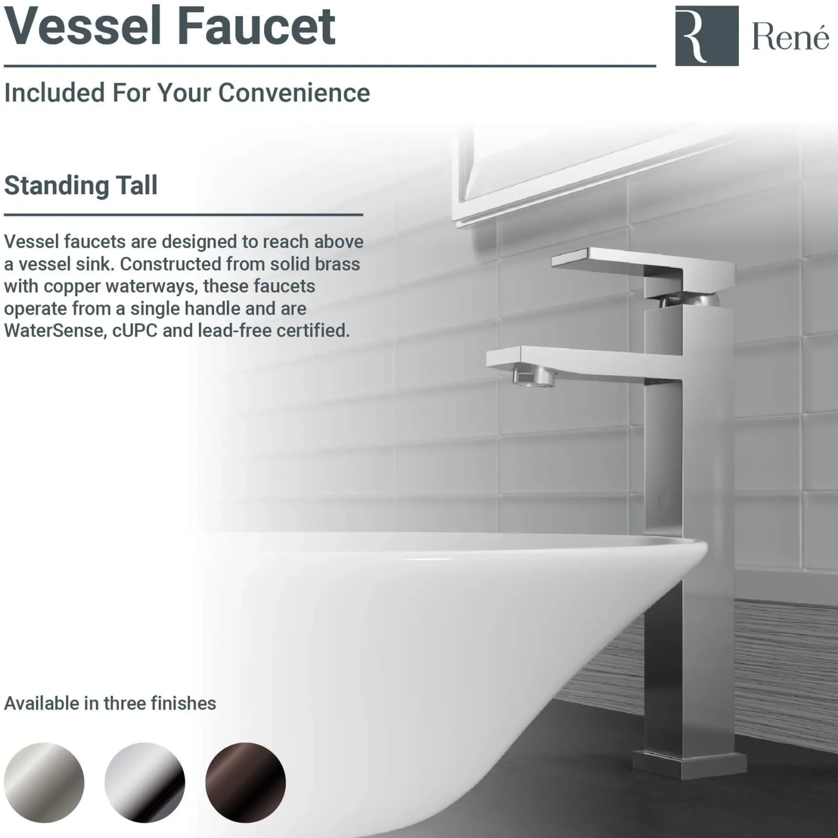 Rene 16" Round Porcelain Bathroom Sink, Biscuit, with Faucet, R2-5031-B-R9-7003-C