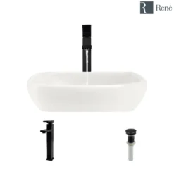 Rene 17" Round Porcelain Bathroom Sink, Biscuit, with Faucet, R2-5011-B-R9-7003-ABR