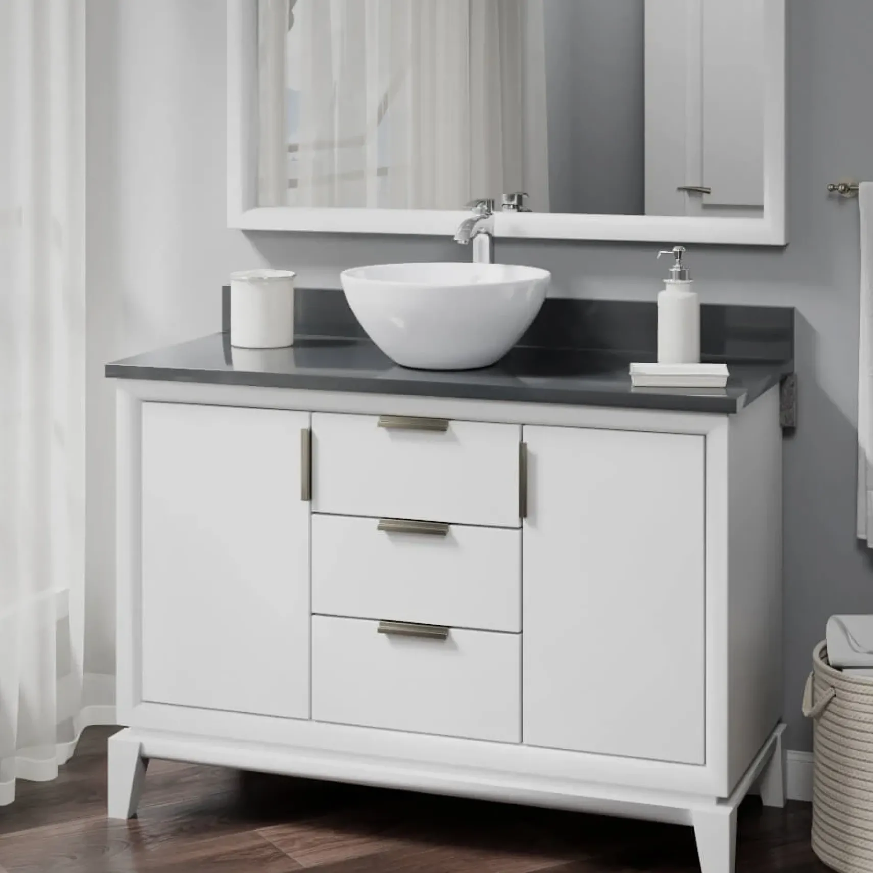 Rene 16" Round Porcelain Bathroom Sink, White, with Faucet, R2-5031-W-R9-7006-C