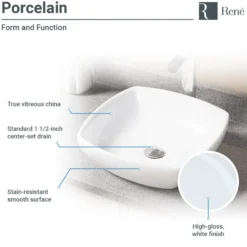 Rene 17" Round Porcelain Bathroom Sink, White, with Faucet, R2-5011-W-R9-7007-C