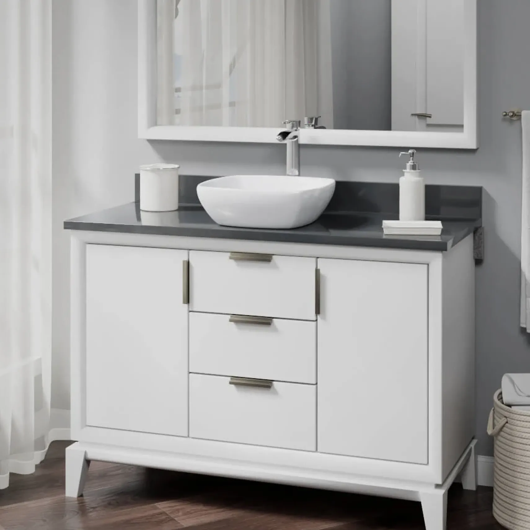 Rene 17" Round Porcelain Bathroom Sink, White, with Faucet, R2-5011-W-R9-7007-C