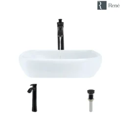Rene 17" Round Porcelain Bathroom Sink, White, with Faucet, R2-5011-W-R9-7006-ABR