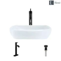 Rene 17" Round Porcelain Bathroom Sink, White, with Faucet, R2-5011-W-R9-7001-ABR