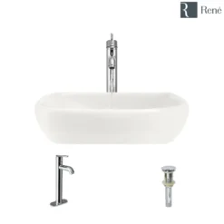 Rene 17" Round Porcelain Bathroom Sink, Biscuit, with Faucet, R2-5011-B-R9-7001-C