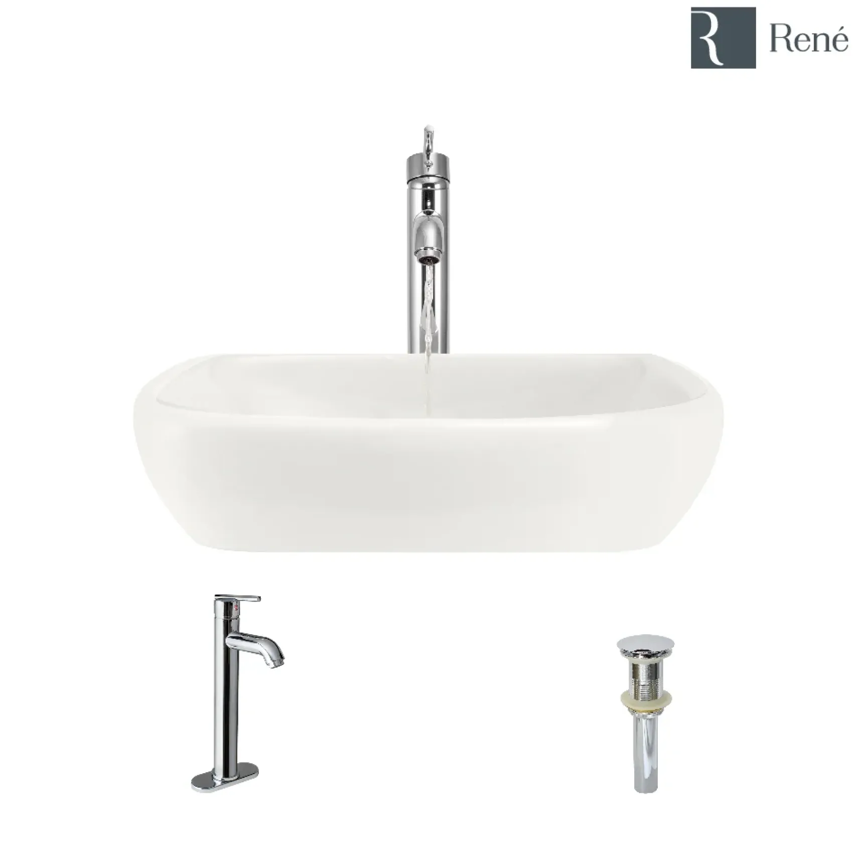 Rene 17" Round Porcelain Bathroom Sink, Biscuit, with Faucet, R2-5011-B-R9-7001-C