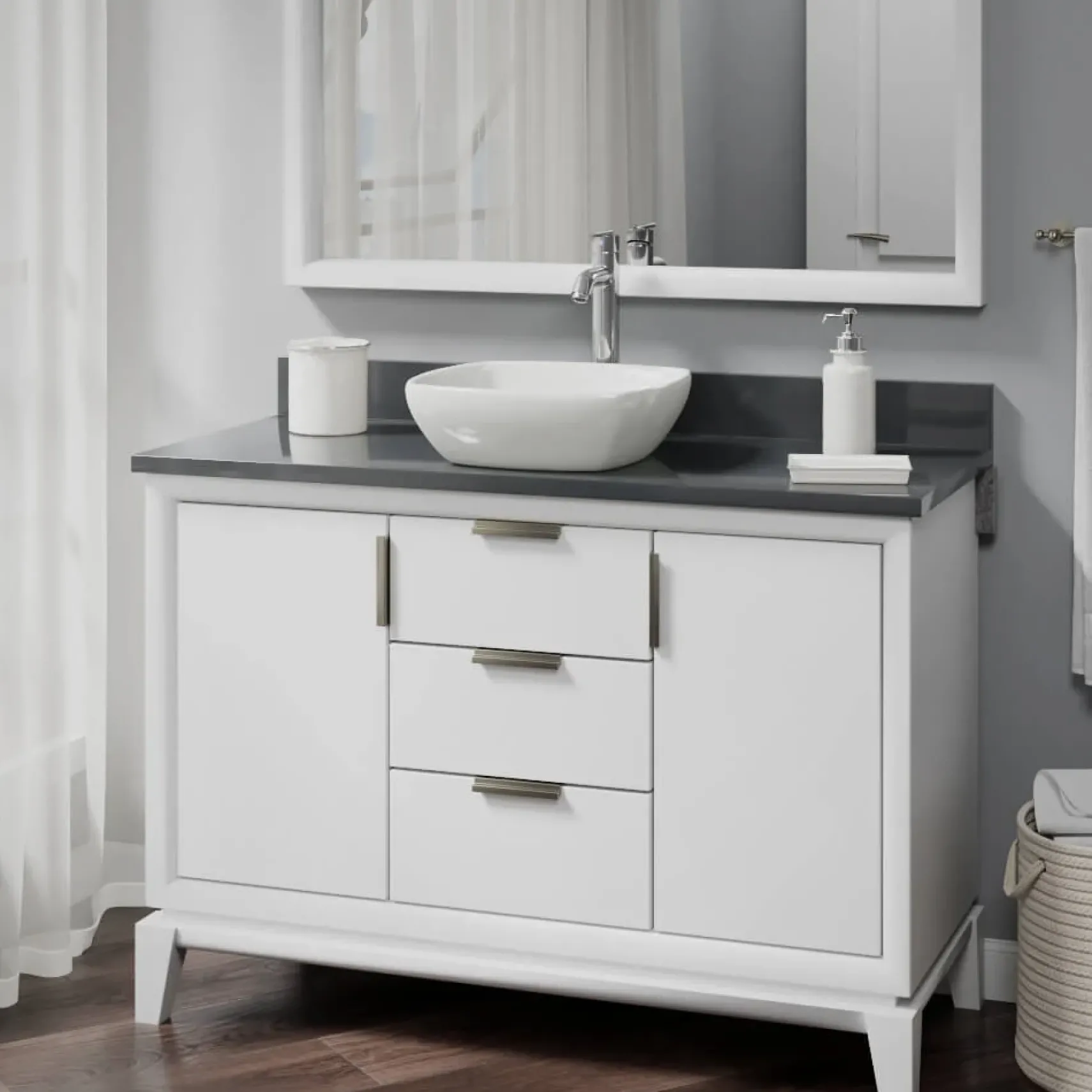 Rene 17" Round Porcelain Bathroom Sink, Biscuit, with Faucet, R2-5011-B-R9-7001-C