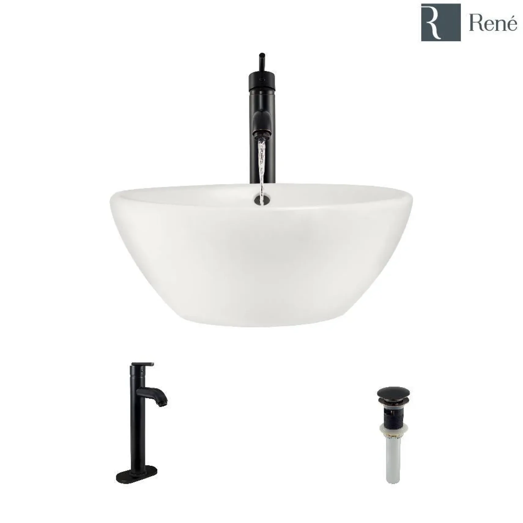 Rene 16" Round Porcelain Bathroom Sink, Biscuit, with Faucet, R2-5031-B-R9-7001-ABR