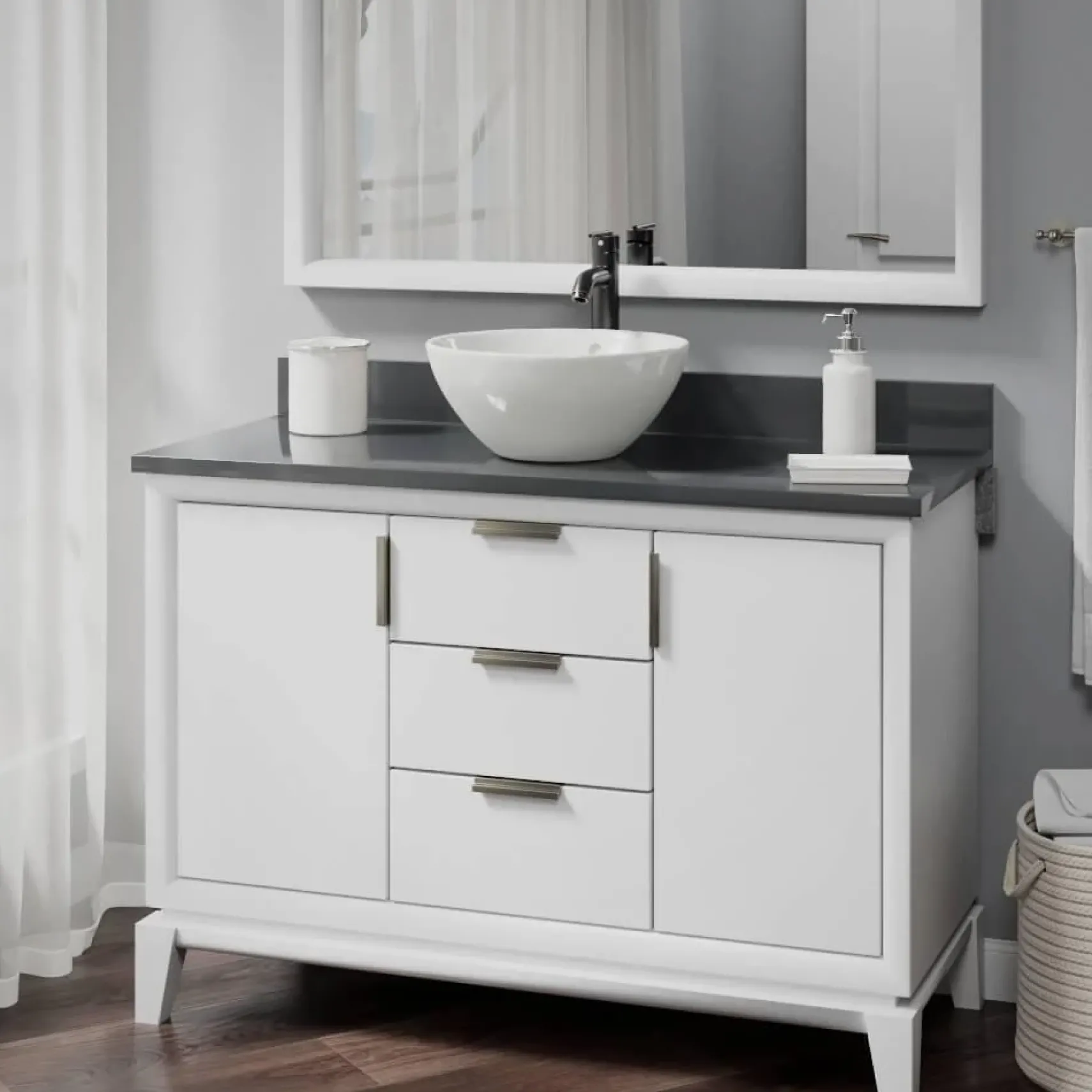 Rene 16" Round Porcelain Bathroom Sink, Biscuit, with Faucet, R2-5031-B-R9-7001-ABR