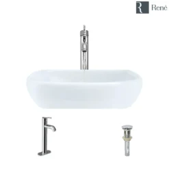 Rene 17" Round Porcelain Bathroom Sink, White, with Faucet, R2-5011-W-R9-7001-C