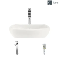 Rene 17" Round Porcelain Bathroom Sink, Biscuit, with Faucet, R2-5011-B-R9-7003-C