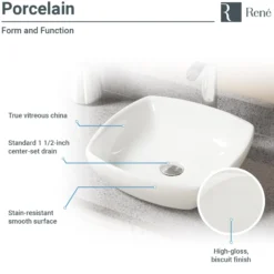 Rene 17" Round Porcelain Bathroom Sink, Biscuit, with Faucet, R2-5011-B-R9-7003-C