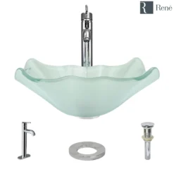 Rene 17" Specialty Glass Bathroom Sink, Frosted, with Faucet, R5-5011-R9-7001-C