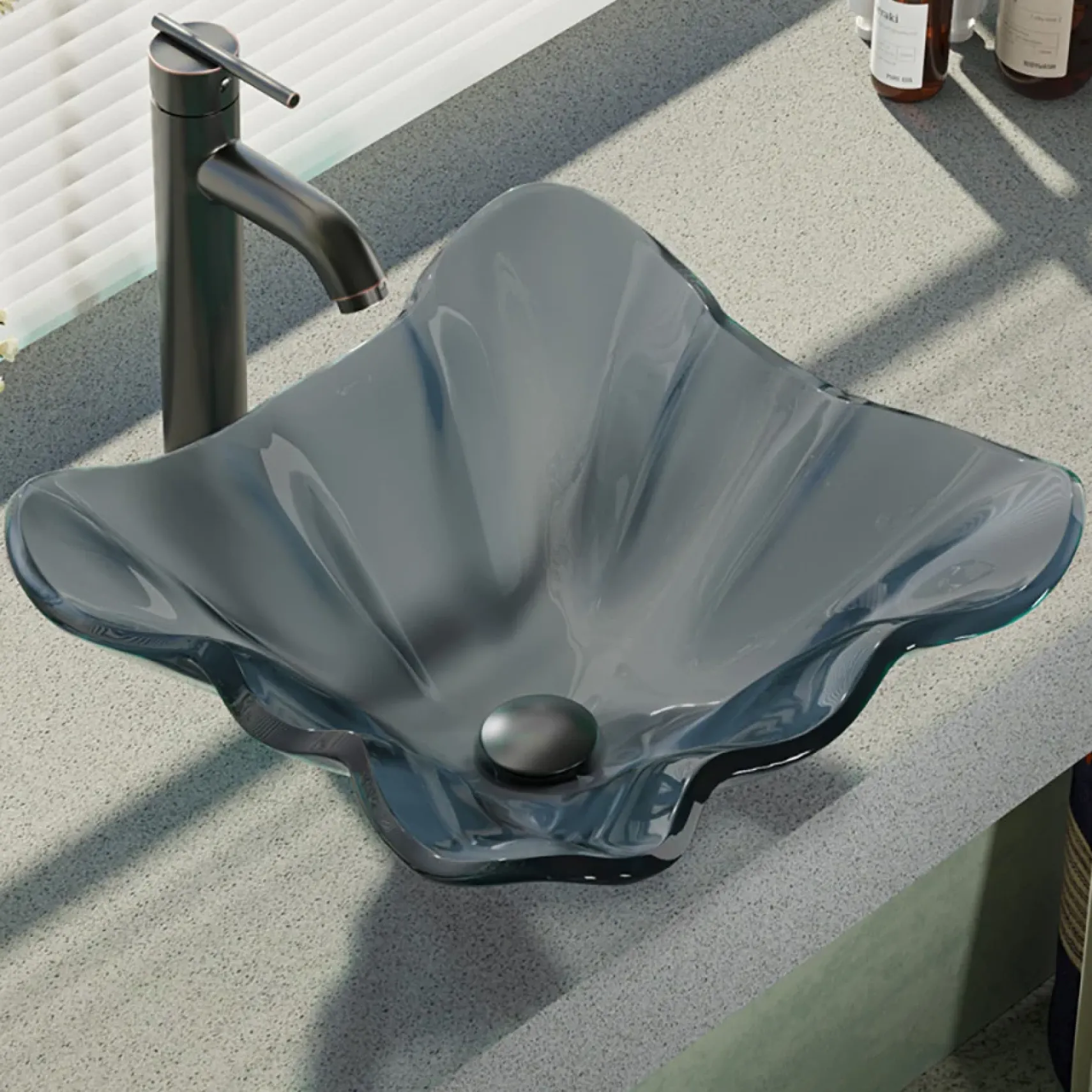 Rene 17" Specialty Glass Bathroom Sink, Smoky Black, with Faucet, R5-5012-R9-7001-ABR