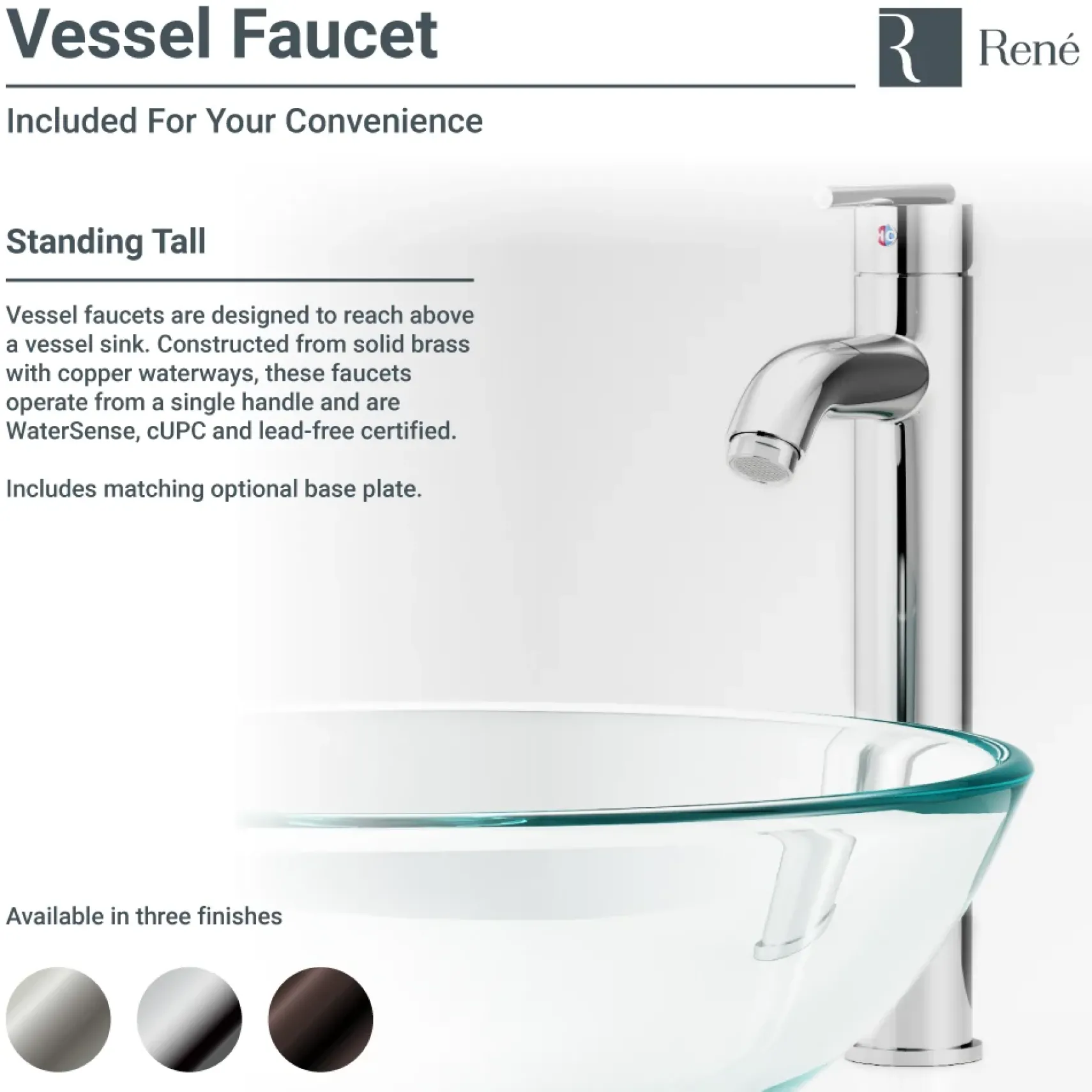 Rene 17" Specialty Glass Bathroom Sink, Smoky Black, with Faucet, R5-5012-R9-7001-ABR