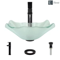 Rene 17" Specialty Glass Bathroom Sink, Frosted, with Faucet, R5-5011-R9-7003-ABR