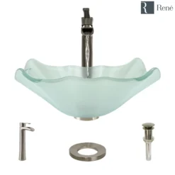 Rene 17" Specialty Glass Bathroom Sink, Frosted, with Faucet, R5-5011-R9-7007-BN
