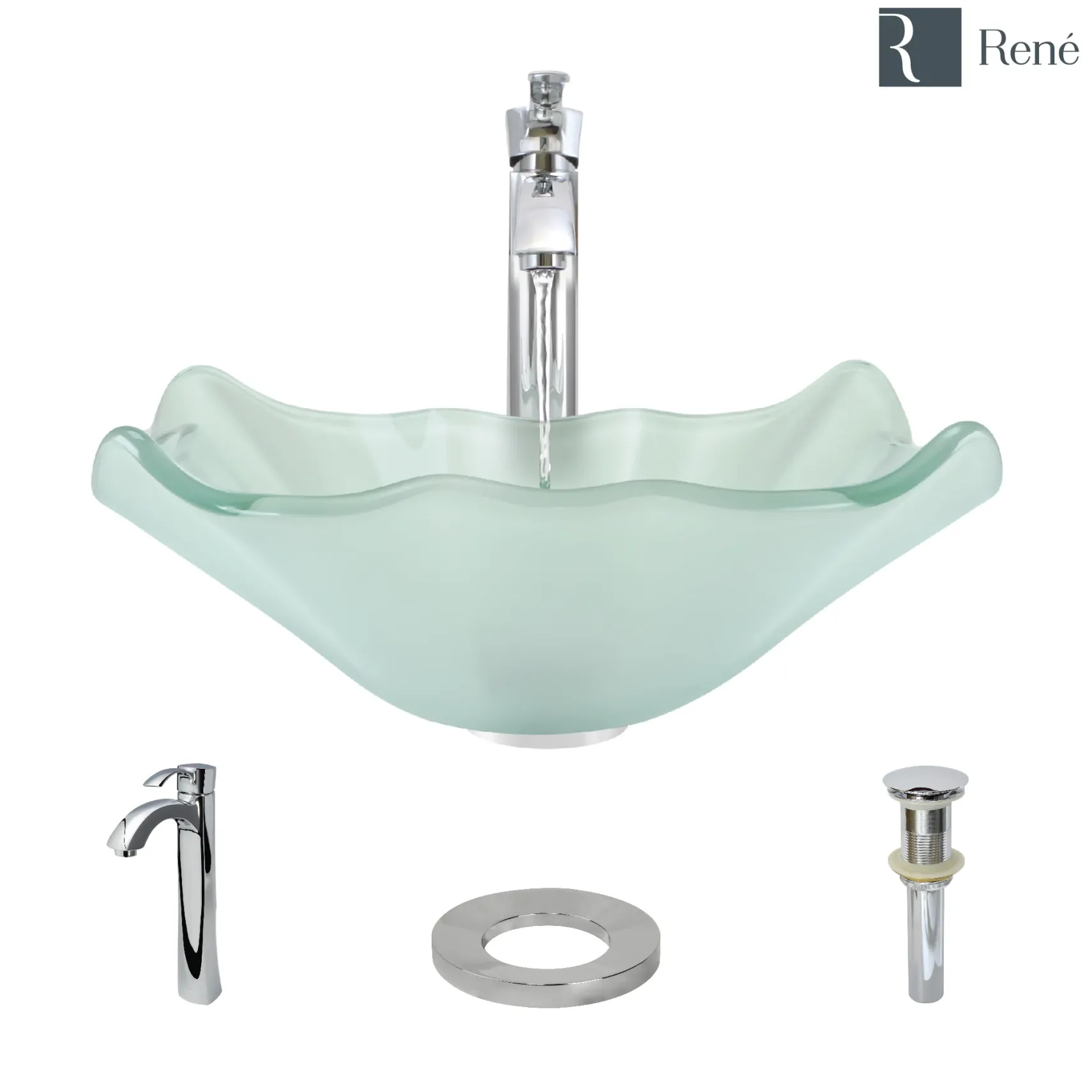 Rene 17" Specialty Glass Bathroom Sink, Frosted, with Faucet, R5-5011-R9-7006-C