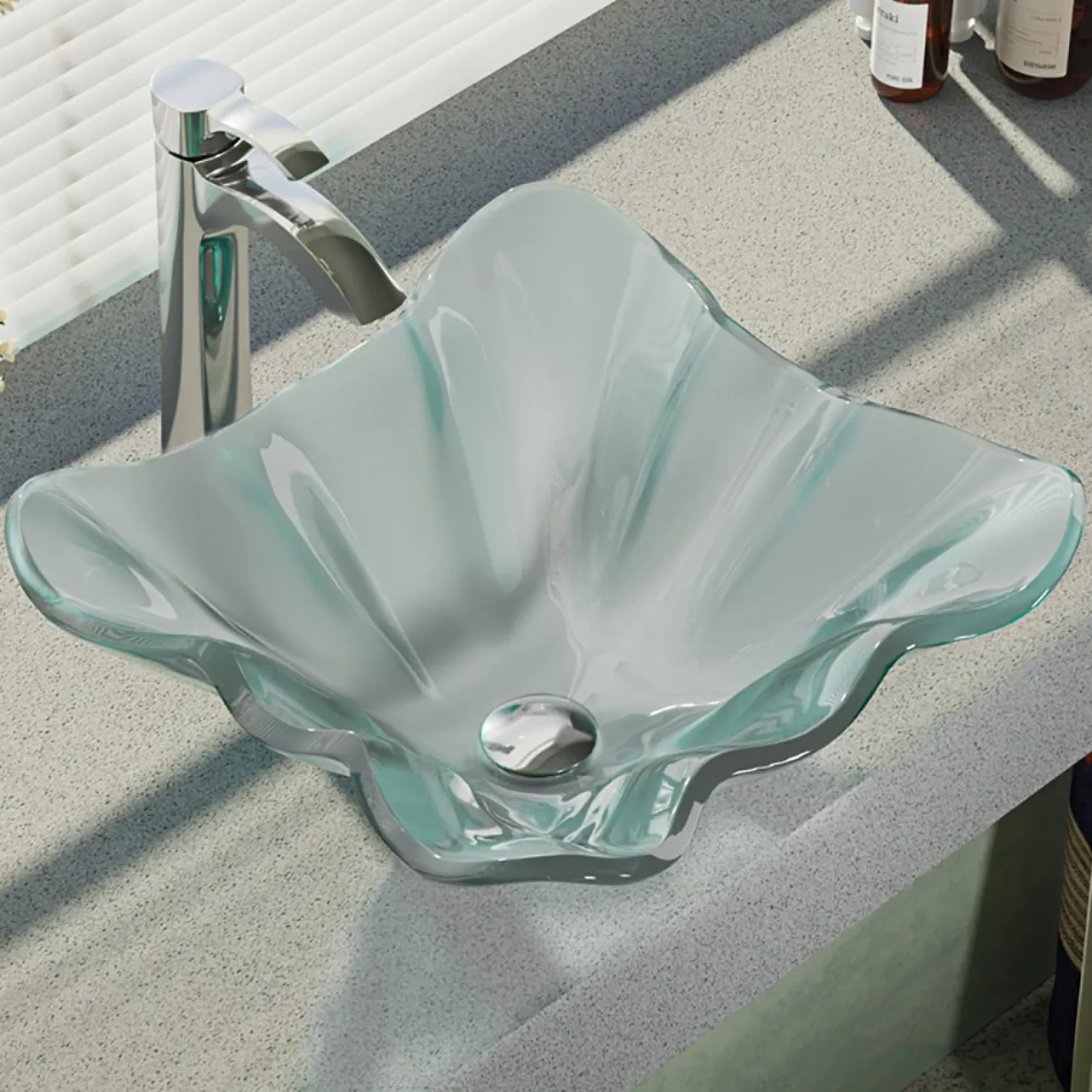 Rene 17" Specialty Glass Bathroom Sink, Frosted, with Faucet, R5-5011-R9-7006-C