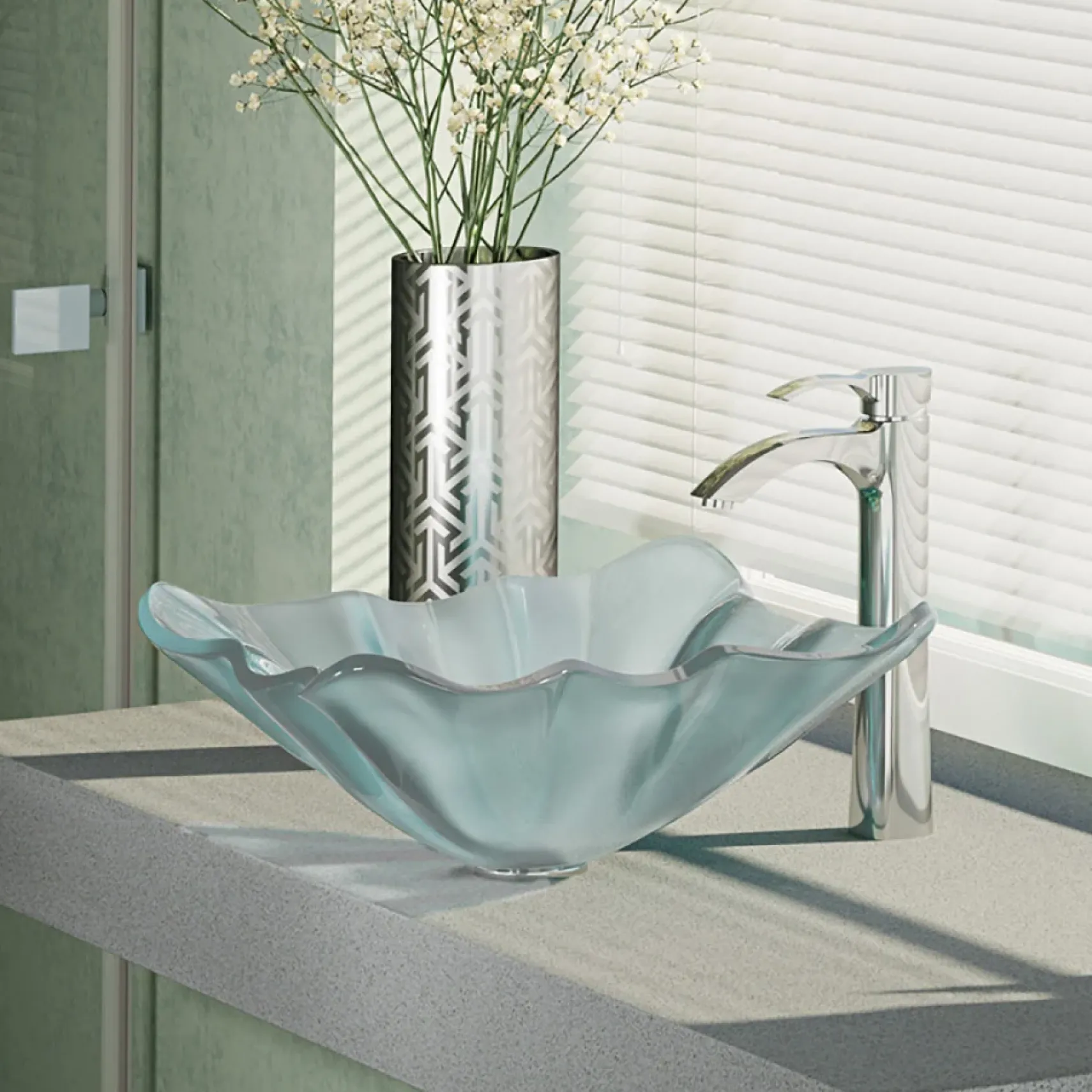Rene 17" Specialty Glass Bathroom Sink, Frosted, with Faucet, R5-5011-R9-7006-C