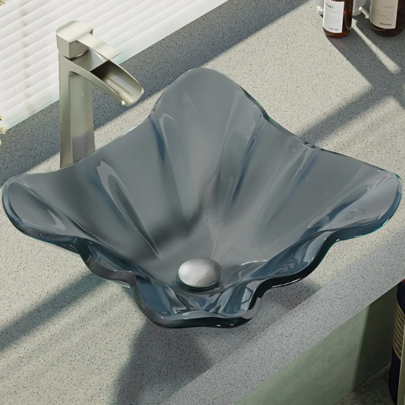 Rene 17" Specialty Glass Bathroom Sink, Smoky Black, with Faucet, R5-5012-R9-7007-BN