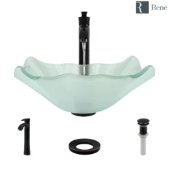 Rene 17" Specialty Glass Bathroom Sink, Frosted, with Faucet, R5-5011-R9-7006-ABR