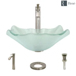 Rene 17" Specialty Glass Bathroom Sink, Frosted, with Faucet, R5-5011-R9-7006-BN