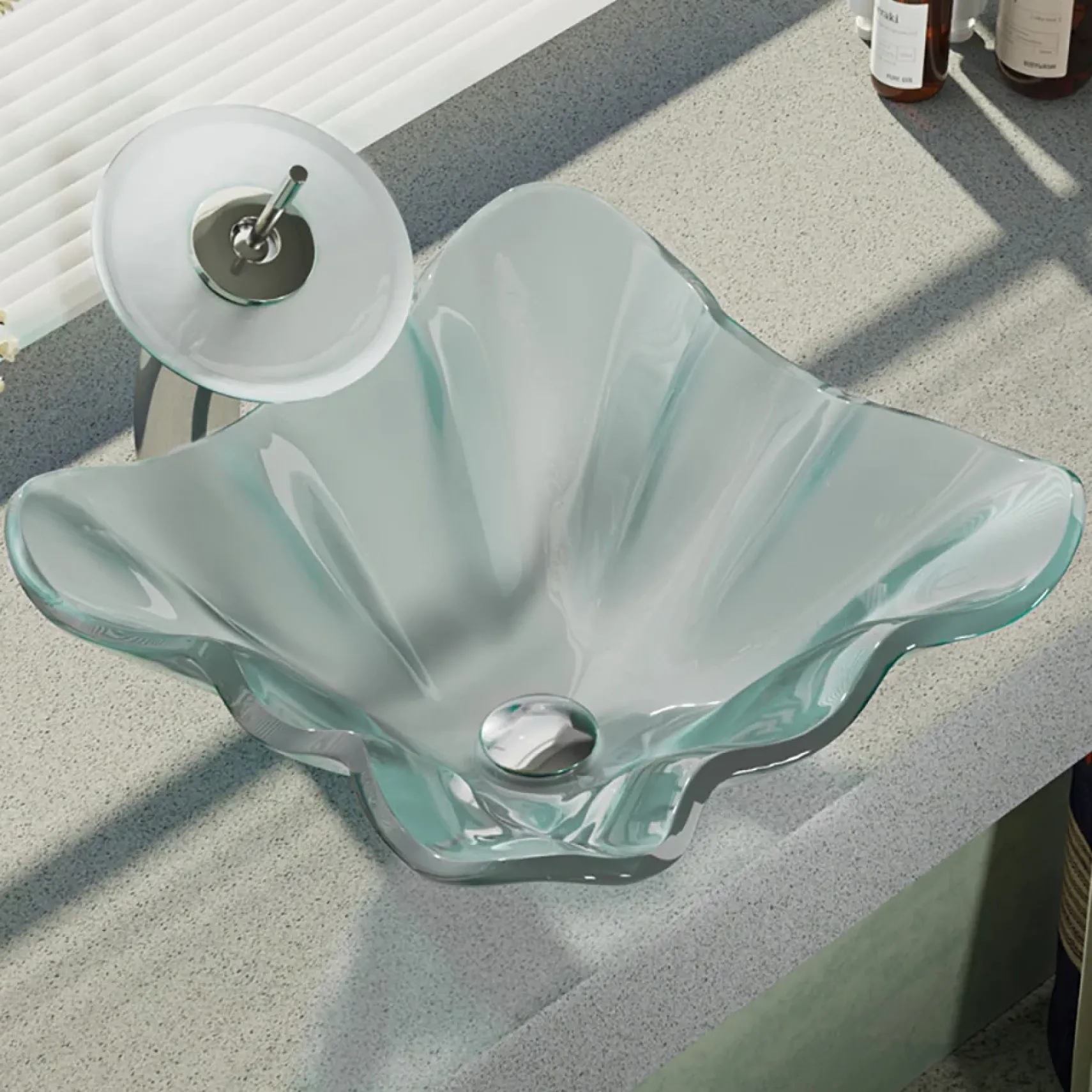 Rene 17" Specialty Glass Bathroom Sink, Frosted, with Faucet, R5-5011-WF-C