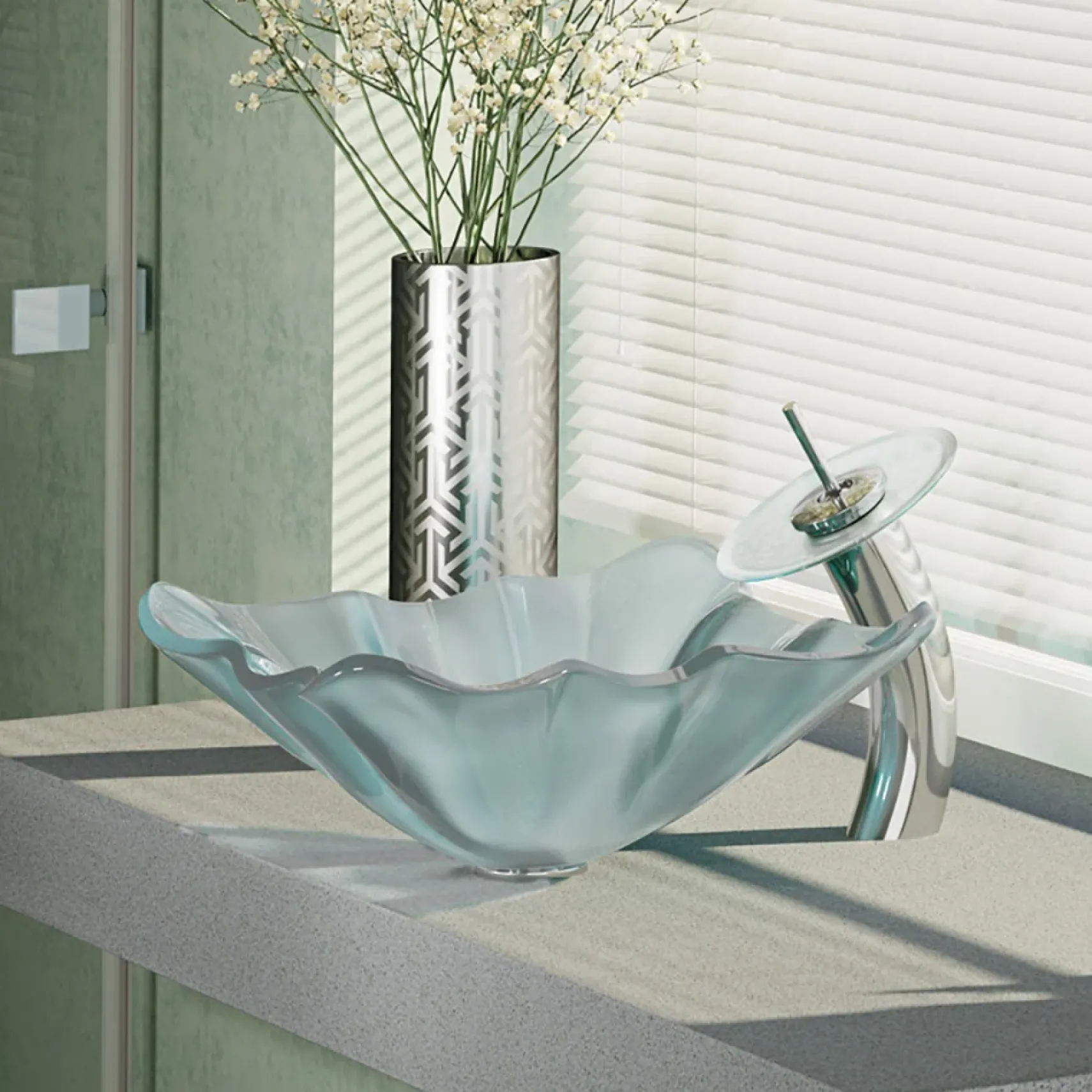 Rene 17" Specialty Glass Bathroom Sink, Frosted, with Faucet, R5-5011-WF-C