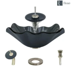 Rene 17" Specialty Glass Bathroom Sink, Smoky Black, with Faucet, R5-5012-WF-BN