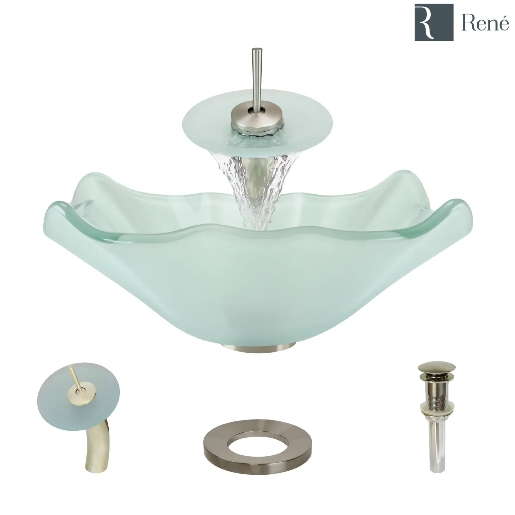 Rene 17" Specialty Glass Bathroom Sink, Frosted, with Faucet, R5-5011-WF-BN