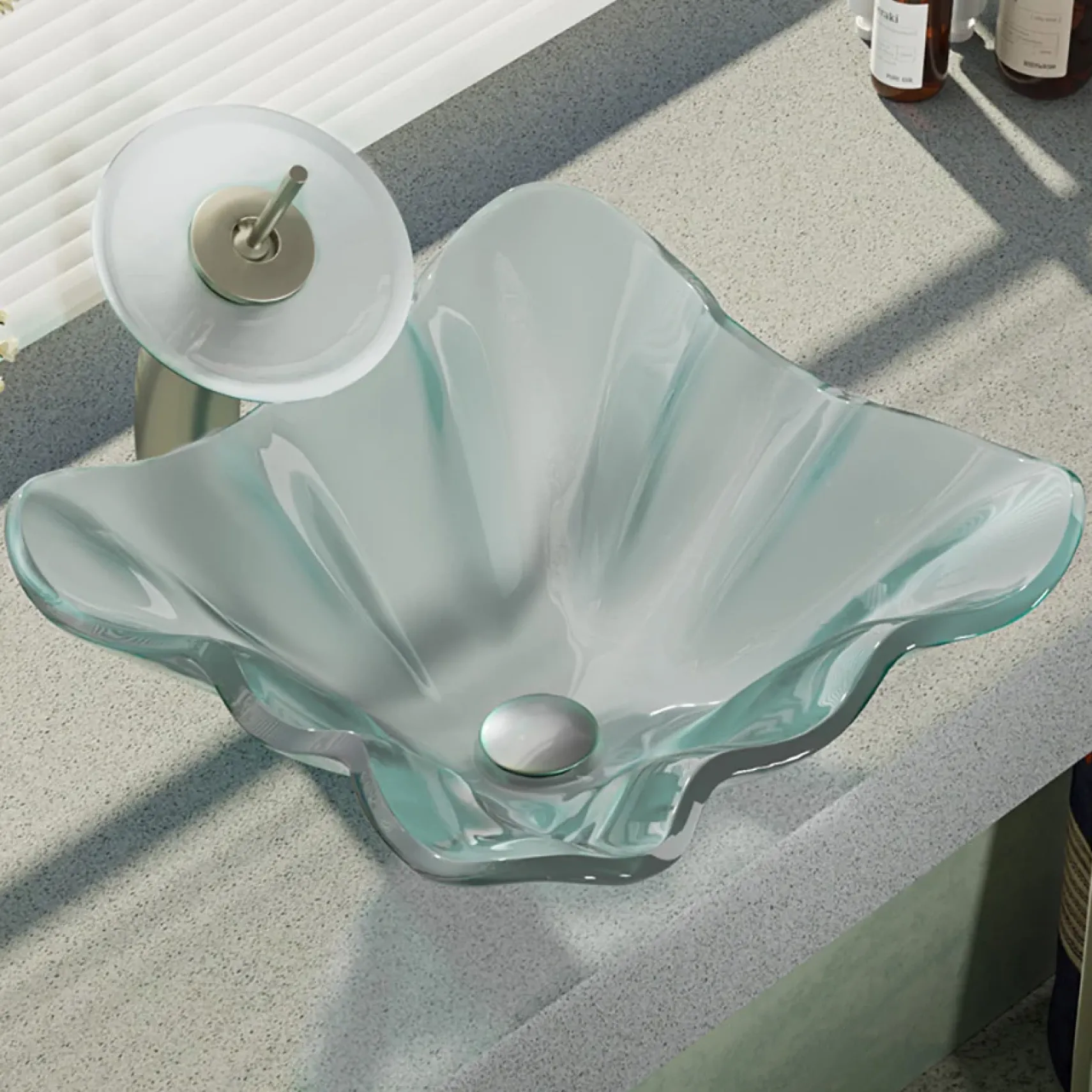 Rene 17" Specialty Glass Bathroom Sink, Frosted, with Faucet, R5-5011-WF-BN