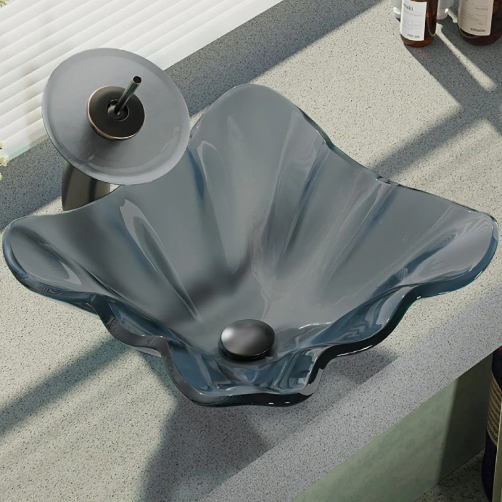 Rene 17" Specialty Glass Bathroom Sink, Smoky Black, with Faucet, R5-5012-WF-ABR