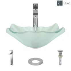 Rene 17" Specialty Glass Bathroom Sink, Frosted, with Faucet, R5-5011-R9-7003-C