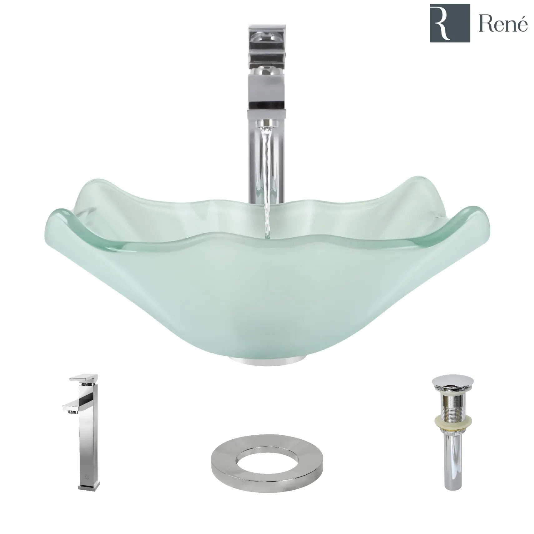 Rene 17" Specialty Glass Bathroom Sink, Frosted, with Faucet, R5-5011-R9-7003-C