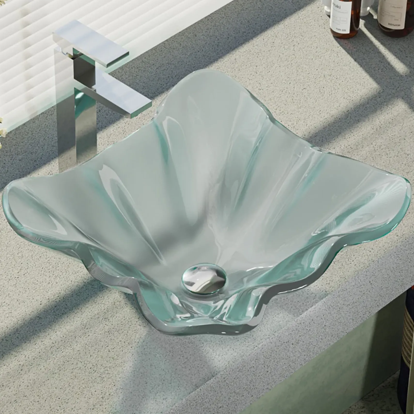 Rene 17" Specialty Glass Bathroom Sink, Frosted, with Faucet, R5-5011-R9-7003-C