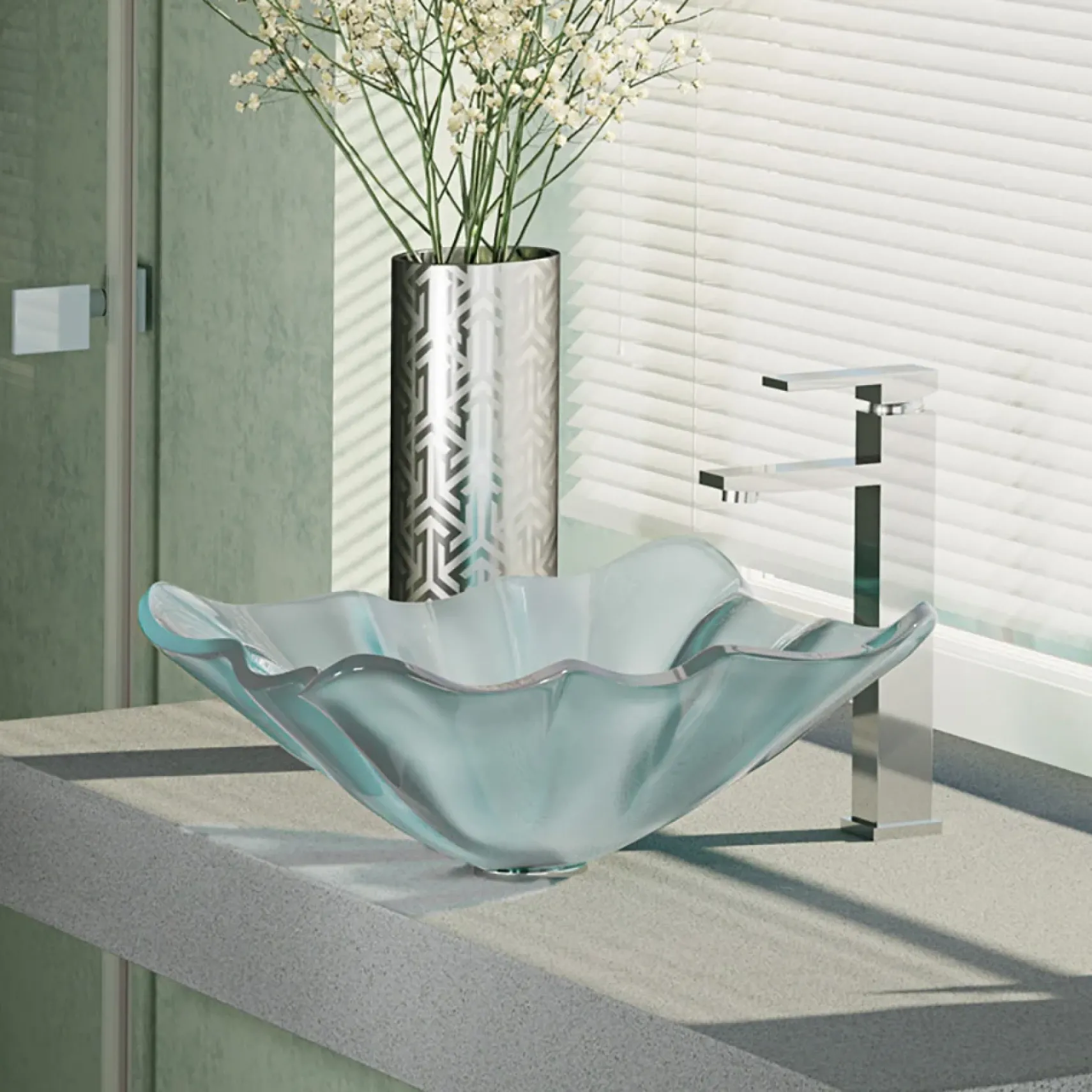 Rene 17" Specialty Glass Bathroom Sink, Frosted, with Faucet, R5-5011-R9-7003-C