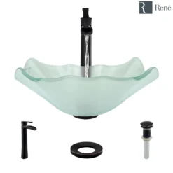 Rene 17" Specialty Glass Bathroom Sink, Frosted, with Faucet, R5-5011-R9-7007-ABR