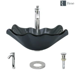 Rene 17" Specialty Glass Bathroom Sink, Smoky Black, with Faucet, R5-5012-R9-7006-C